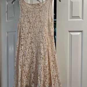 Free people Elegant Cream Lace Dress, size S, sheer, no slip